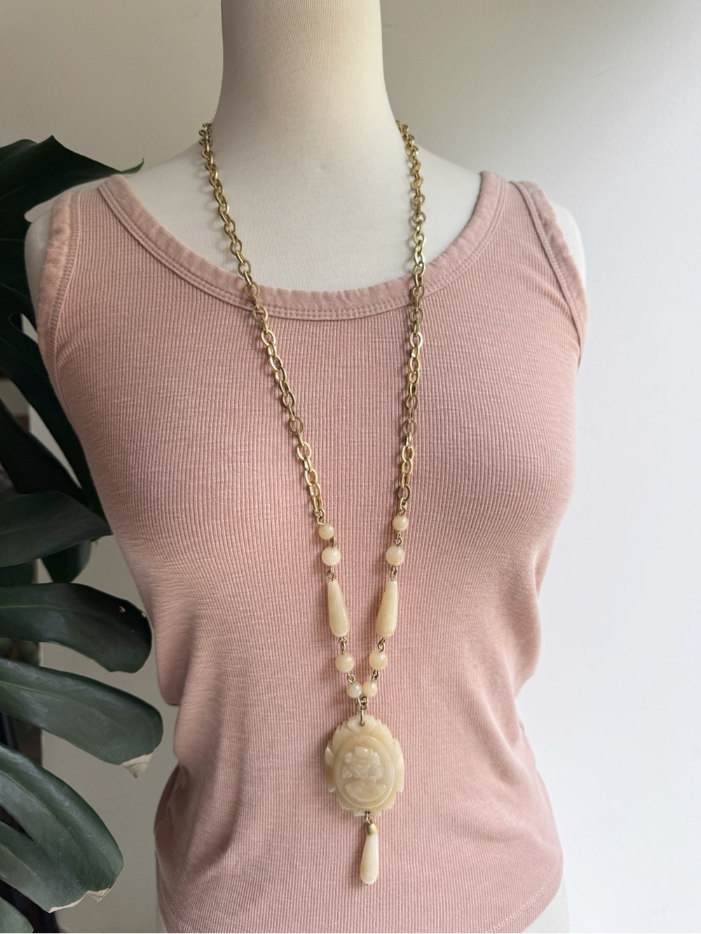 Cabi Carved Stone Cameo Pendant Necklace